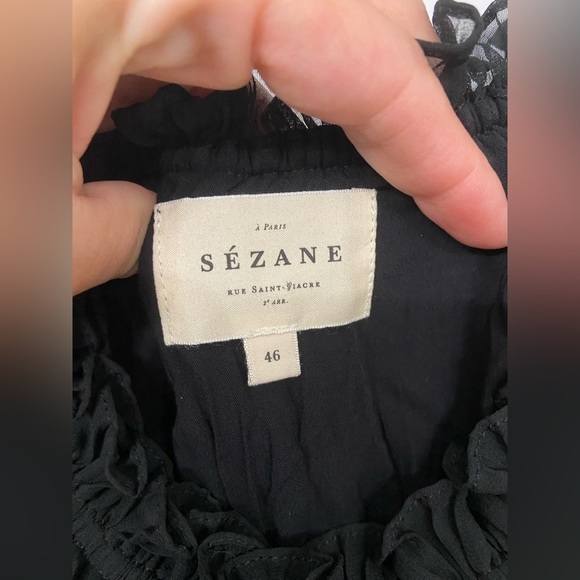 Sezane Gloria Pleated Off the Shoulder Mini Dress Black Size FR46/US 14 - Picture 7 of 9